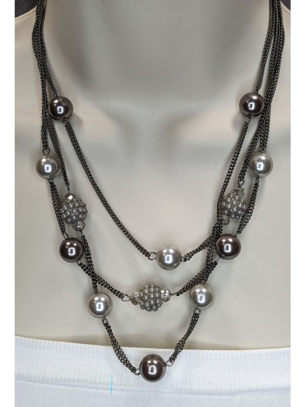 Vintage Roman Faux Pearl Necklace Layered Station Silver Glam Jewelry